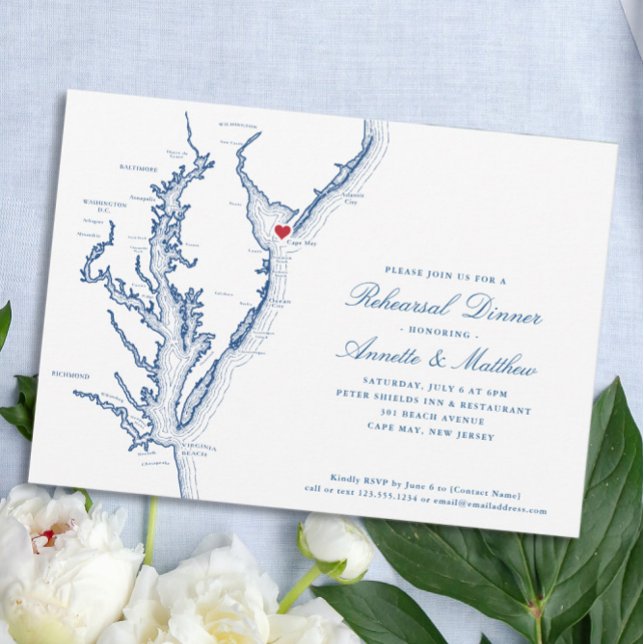 Cape May New Jersey Map Navy Rehearsal Dinner Invitation (Creator Uploaded)