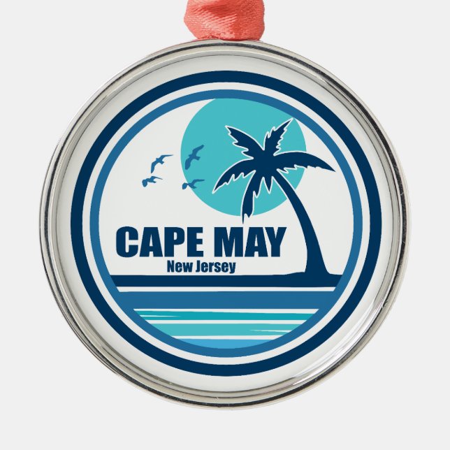 Cape May New Jersey Palm Tree Birds Metal Ornament (Front)