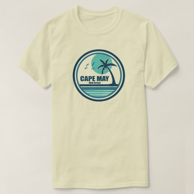 Cape May New Jersey Palm Tree Birds T-Shirt (Design Front)