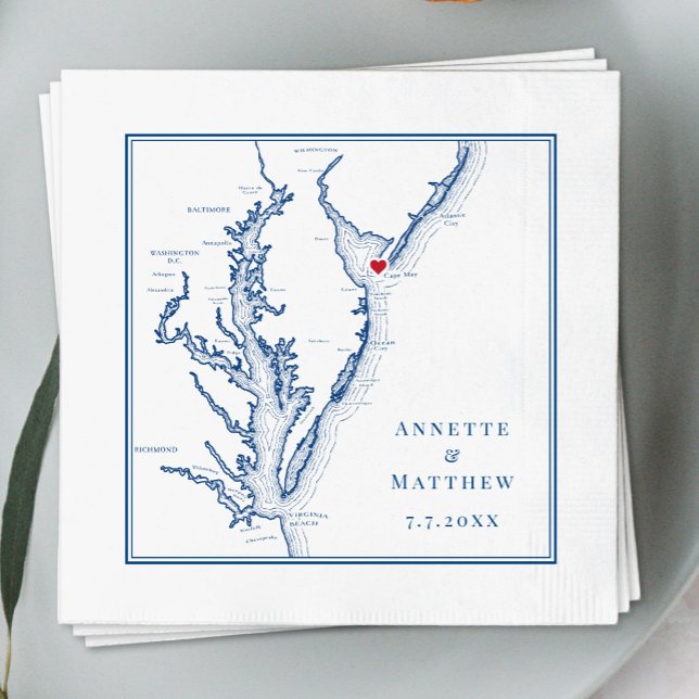 Cape May New Jersey Shore Map Elegant Wedding Napkin (Creator Uploaded)