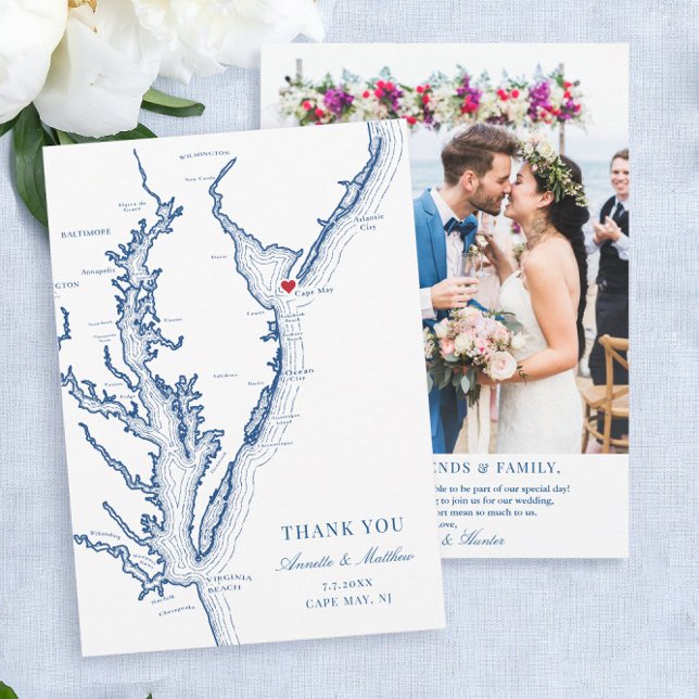 Cape May New Jersey Wedding Flat Thank You Card (These Cape May destination wedding thank you cards with photo are perfect for your wedding)