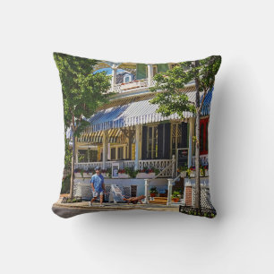 Cape May NJ – Man Walking His Goldendoodle Throw Pillow