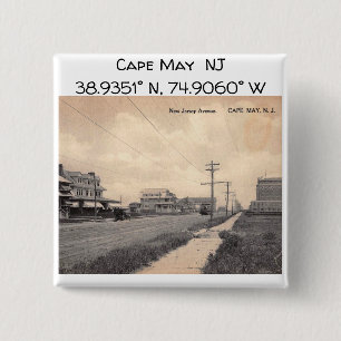 Cape May NJ Map Coordinates Vintage Style 2 Inch Square Button