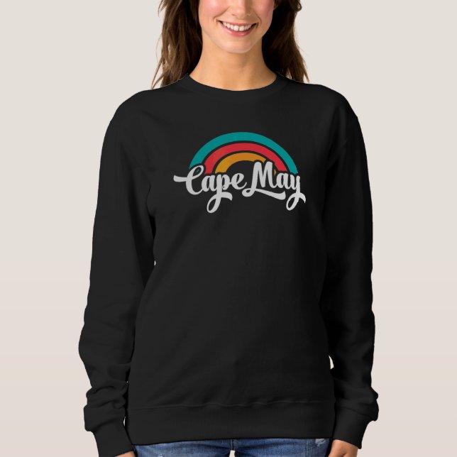CAPE MAY NJ Retro Script With Rainbow 14 Sweatshirt (Front)
