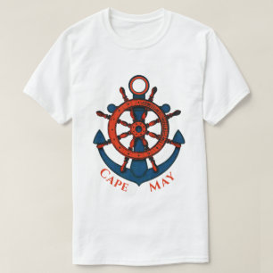 Cape May, NJ Sailing Ship's Wheel and Anchor T-Shirt
