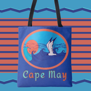 Cape May NJ Seagull Ocean Waves and Sun Large Tote Bag