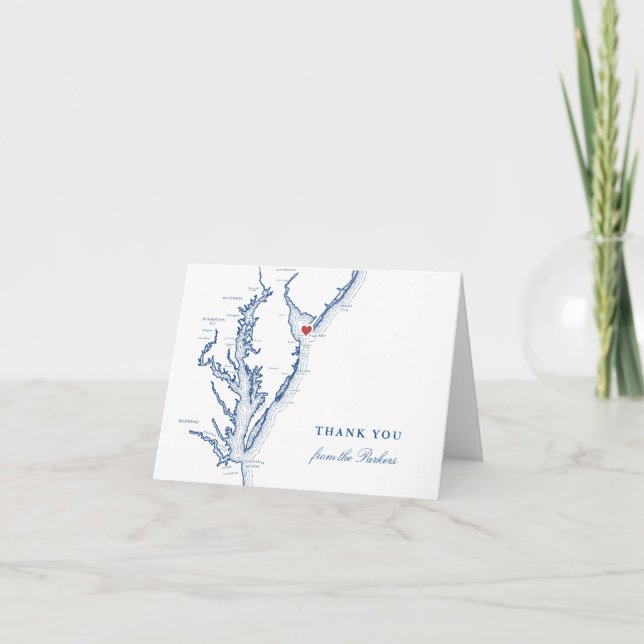 Cape May NJ Wedding Navy Blue Map Personalized Thank You Card (Front)