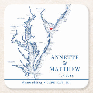 Cape May NJ Wedding Party Cocktail Hour Drink Square Paper Coaster