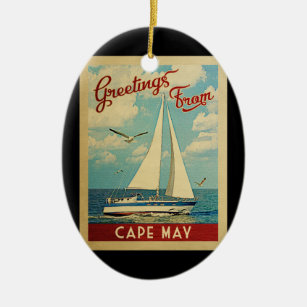 Cape May Sailboat Vintage Travel New Jersey Ceramic Ornament