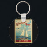 Cape May Sailboat Vintage Travel New Jersey Keychain<br><div class="desc">This Greetings From Cape May New Jersey vintage travel nautical design features a boat sailing on the water with seagulls and a blue sky filled with gorgeous puffy white clouds.</div>