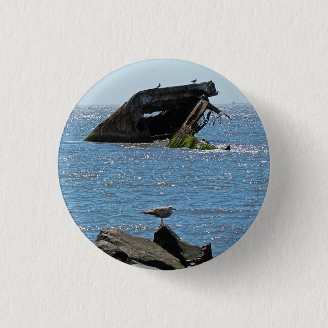 Cape May Shipwreck 1 Inch Round Button (Front)