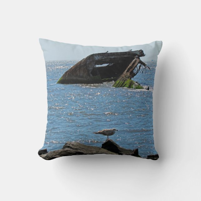 Cape May Shipwreck Throw Pillow (Front)