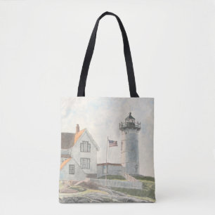 Cape Neddick Lighthouse Watercolor Tote Bag