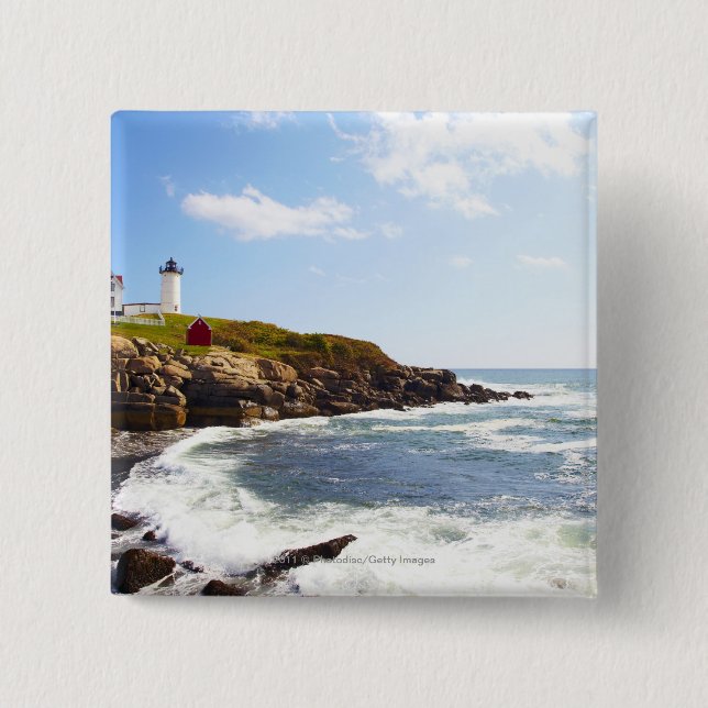 Cape Neddick 'Nubble' Lighthouse in Maine 2 Inch Square Button (Front)