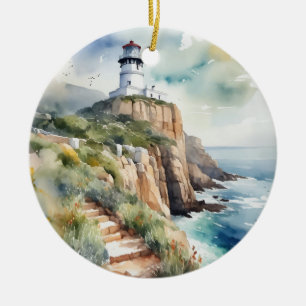 Cape Point Cape Town South Africa Watercolor Ceramic Ornament