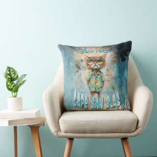 Cape San Blas Florida Beach Cat Throw Pillow