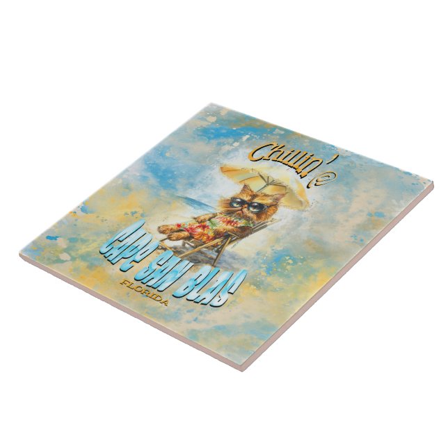 Cape San Blas Florida Beach Lounging Cat Tile (Side)