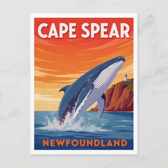 Cape Spear Newfoundland Whale Jumping Postcard (Front)