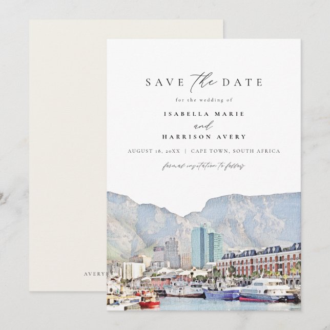 CAPE TOWN Coastline Skyline Travel Save the Date Invitation (Front/Back)
