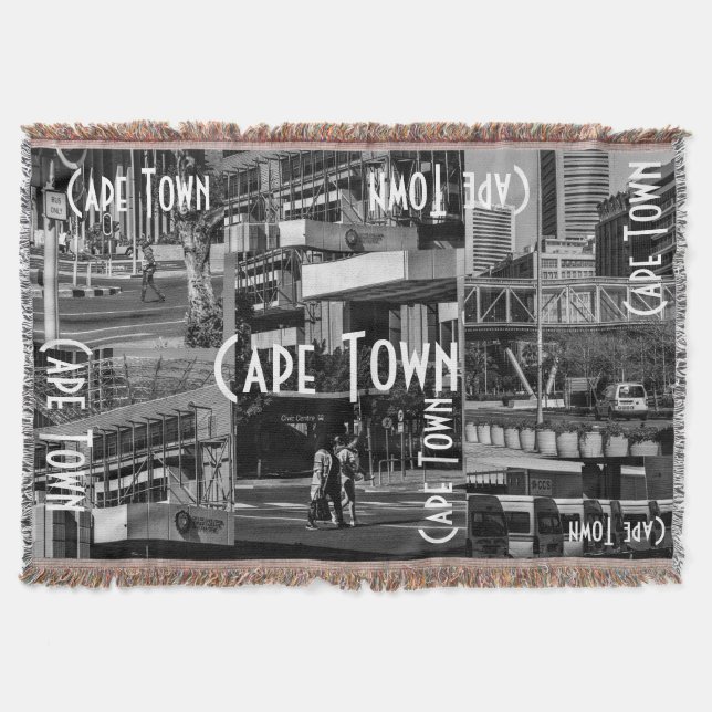 Cape Town Monochrome Cityscape Architecture Throw Blanket (Front)