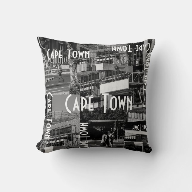 Cape Town Monochrome Cityscape Architecture Throw Pillow (Front)