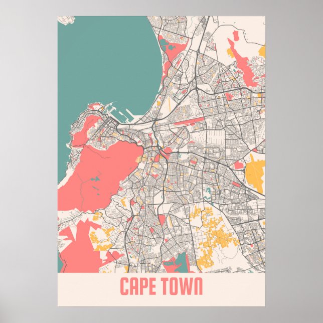 Cape Town - South Africa Chalk City Map Poster (Front)