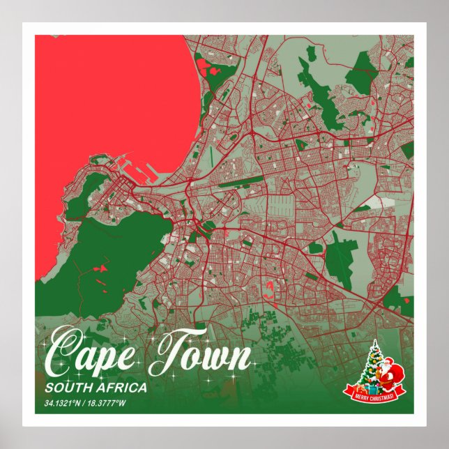 Cape Town - South Africa Christmas Colour City Map Poster (Front)