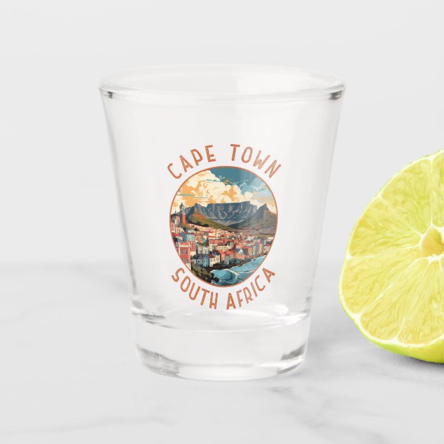 Cape Town South Africa Retro Distressed Circle Shot Glass (Front)