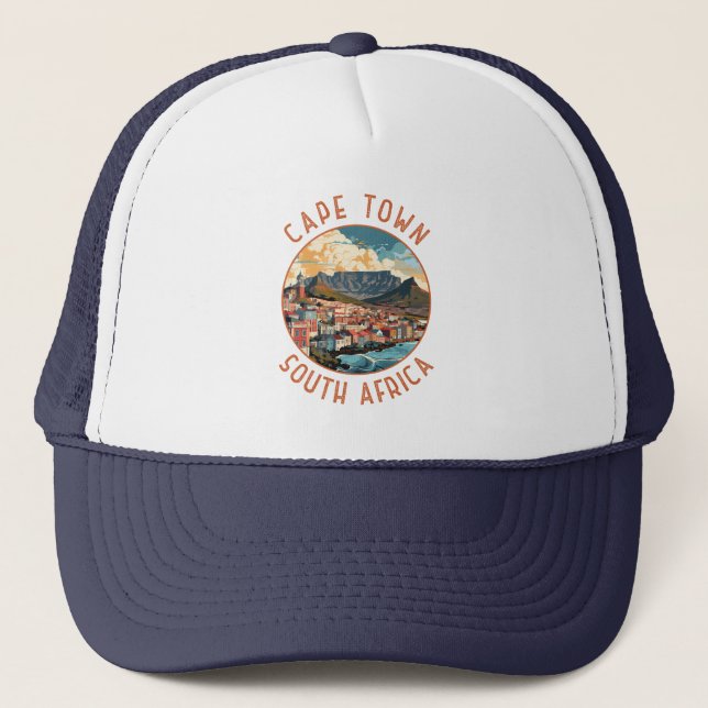 Cape Town South Africa Retro Distressed Circle Trucker Hat (Front)