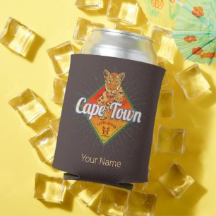 Cape Town South Africa Retro Leopard Vintage Can Cooler