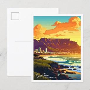 Cape Town South Africa travel Vintage illustration Postcard