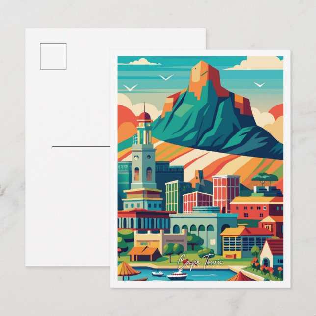Cape Town South Africa Vintage Travel Illustration Postcard (Front/Back)