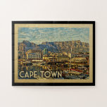 Cape Town South Africa Vintage Travel Jigsaw Puzzle<br><div class="desc">Cape Town South Africa design in Vintage Travel style featuring a beautiful harbour scene with boats and mountain.</div>