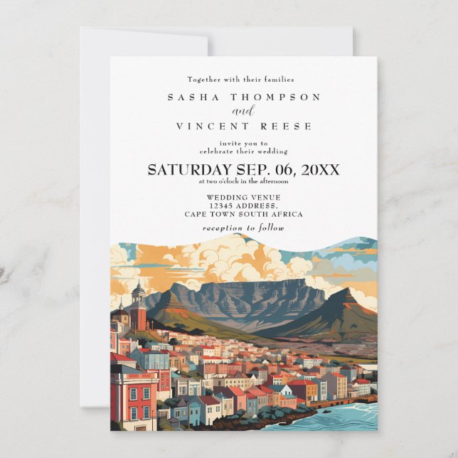Cape Town South Africa Wedding Invitation Retro (Front)