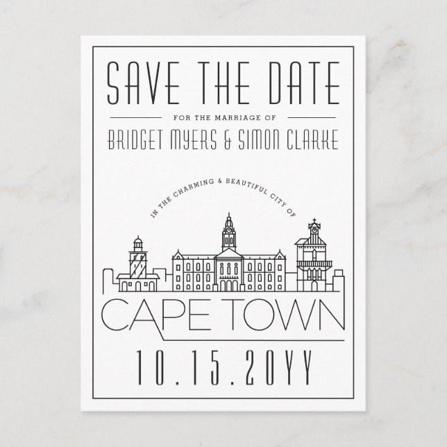 Cape Town | Stylized Skyline Save the Date Postcard (Front)