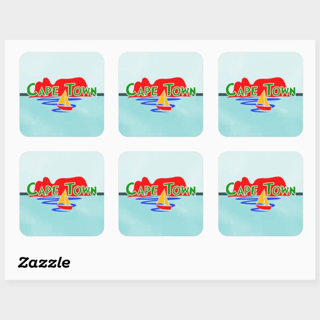 Cape Town Table Mountain Blue Square Stickers (Sheet)