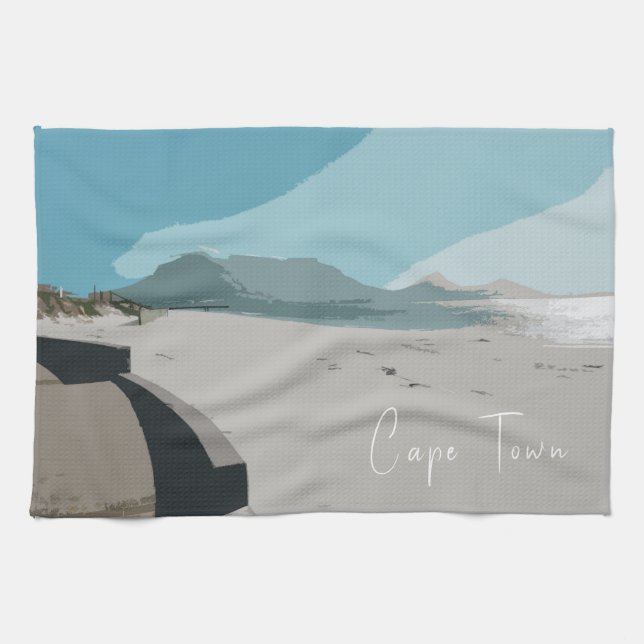 Cape Town Table Mountain Ocean Sketch Kitchen Towel (Horizontal)