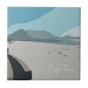 Cape Town Table Mountain Ocean Sketch Tile
