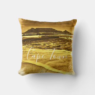 Cape Town Table Mountain Ocean Waves Beach Throw Pillow