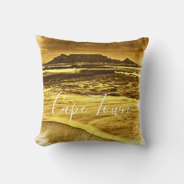 Cape Town Table Mountain Ocean Waves Beach Throw Pillow (Front)