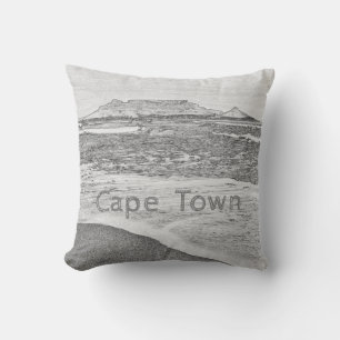 Cape Town Table Mountain Ocean Waves Beach Throw Pillow