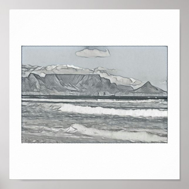 Cape Town Table Mountain Sketch Poster (Front)