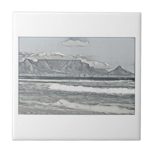 Cape Town Table Mountain South Africa Sketch Tile