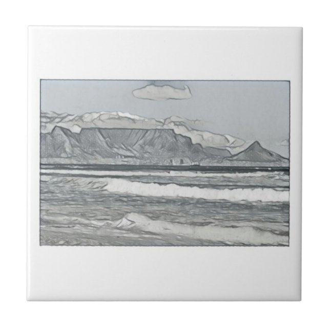 Cape Town Table Mountain South Africa Sketch Tile (Front)