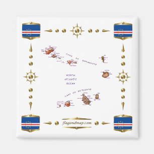 Cape Verde Map + Flags Magnet
