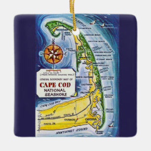 CapeCod Vintage Map Ceramic Ornament