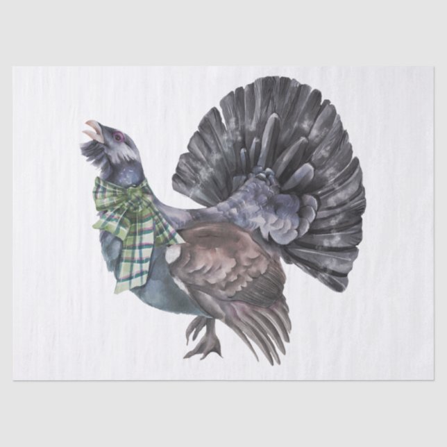Capercaillie Tartan Scalf Highland Watercolor Tissue Paper (Front)