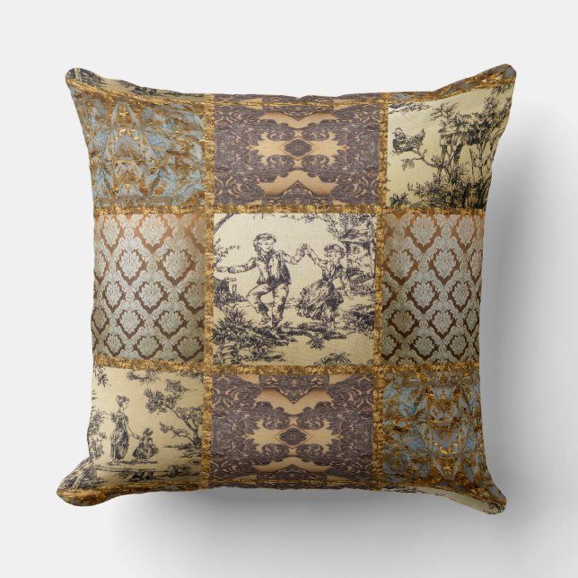 Capetian Elegant Quilt Vintage Pattern Toile Throw Pillow (Front)