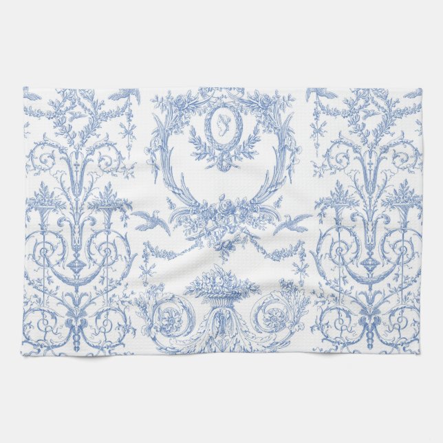 Capetian Toile blueberry Kitchen Towel (Horizontal)