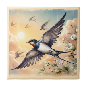 Capistrano Barn Swallows in Golden Sunset Tile